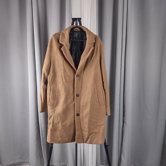 Urban Outfitters Men's Wool Blend Brown 3 Button 2 Pocket Trench Coat Size Large - Picture 1 of 15